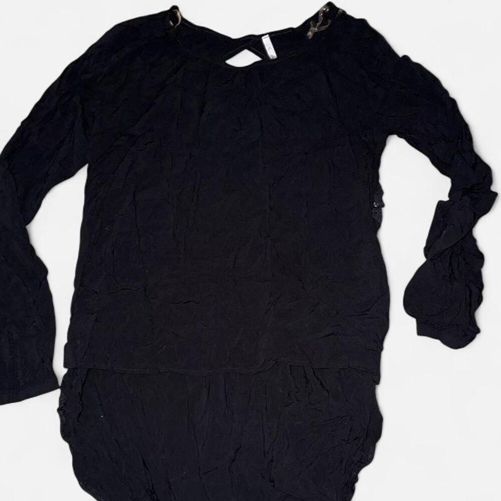 Women's Black Hi-Low Blouse with Embroidered Back